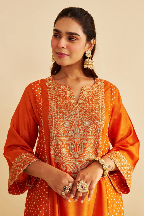 Esra Orange Long Chauga with Salwar