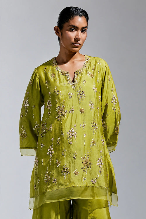 Henna Abstract Floral Embroidered Silk Sharara Set