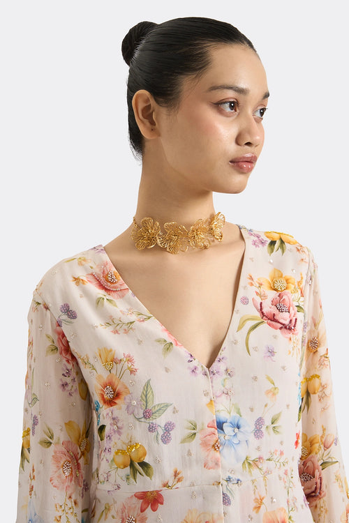 Ivory Blossom Peplum Sharara Set