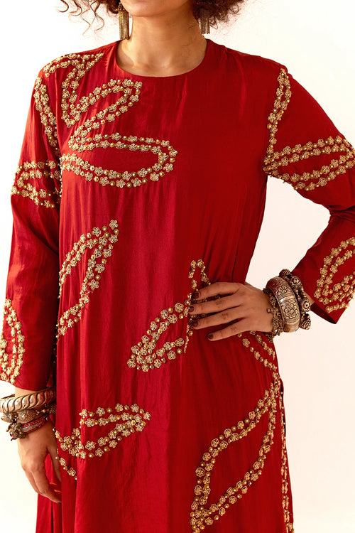 Maroon Silk Kurta Set