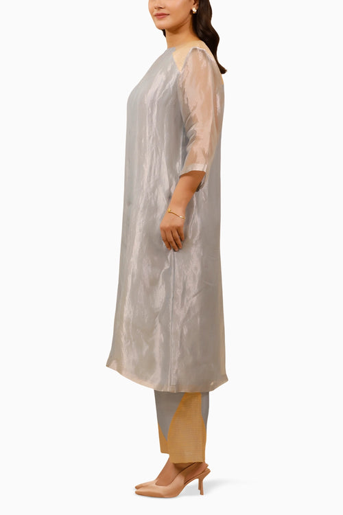 Chamak Blue Shoulder Patch Kurta Co-ord Set