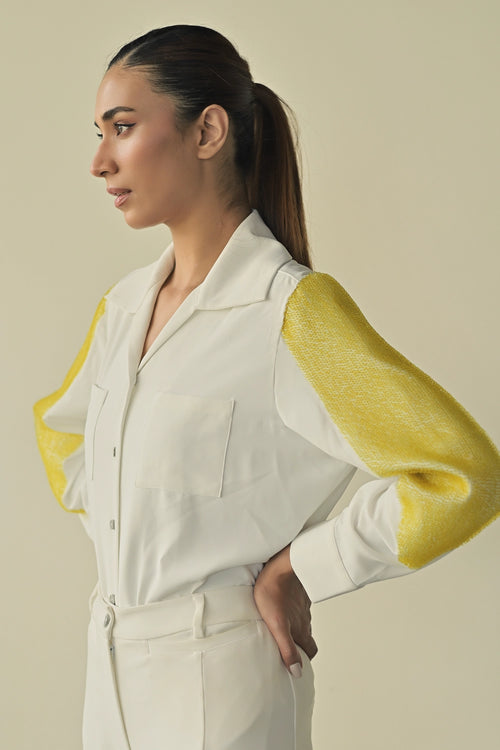 Night Sky Patch Pocket Shirt with Seam Flared Trousers