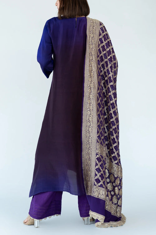 Deep Purple Ombre Kurta With Dupatta