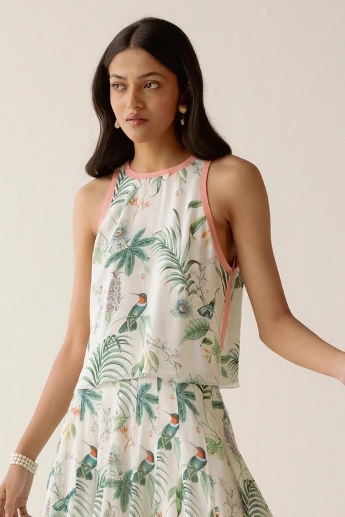 Ivory Green Printed Top With Sharara Set