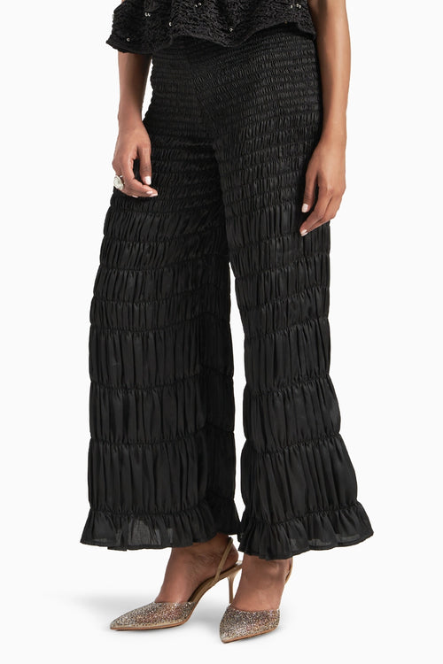 Black Scale Smocked Wide Leg Pants