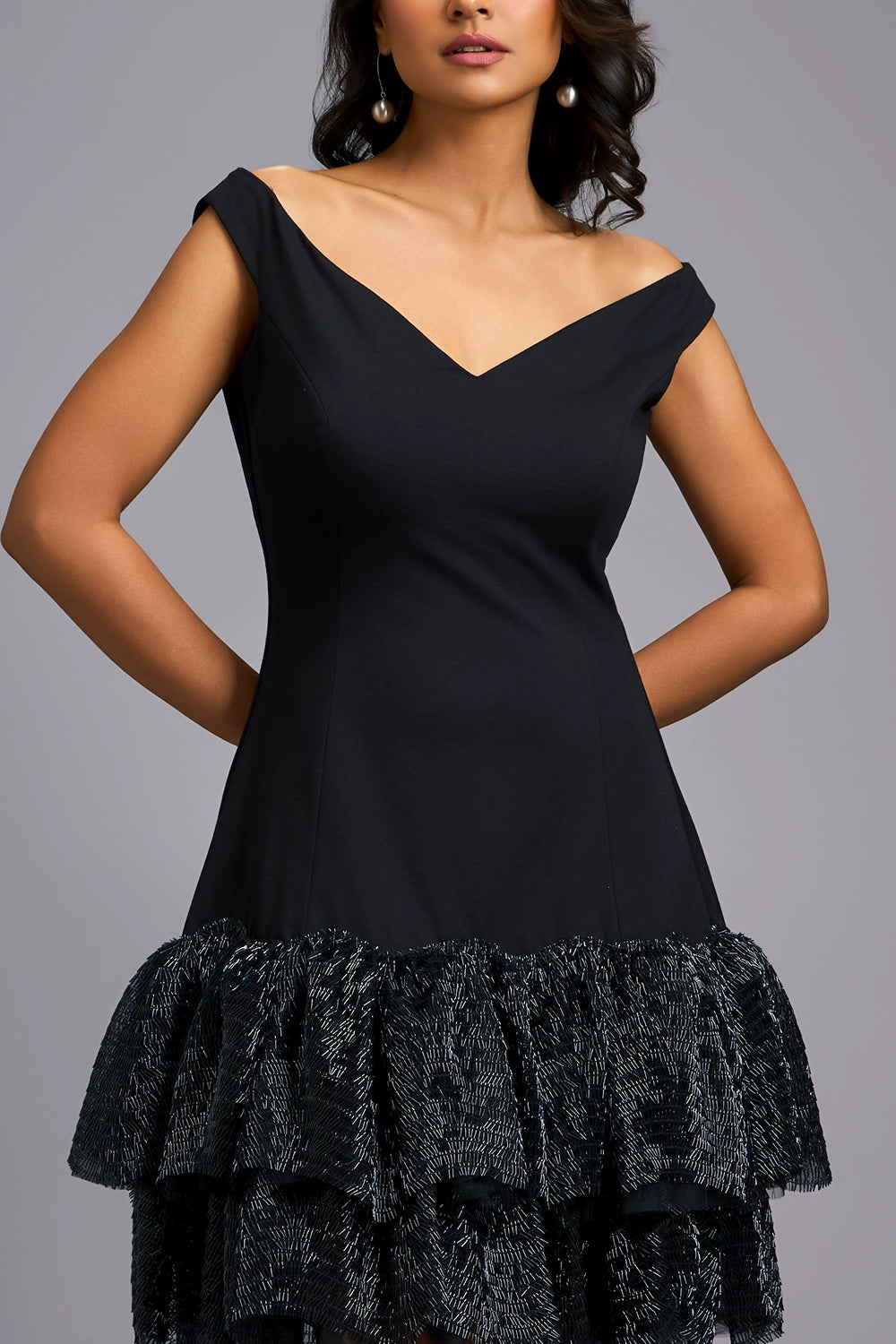 Midnight Ruffle Luxe Off-Shoulder Dress