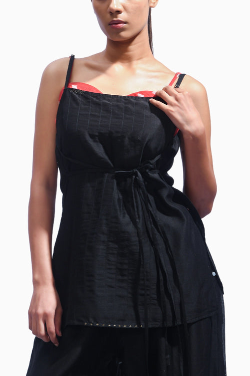 Strappy Black Chanderi Co-ord Set