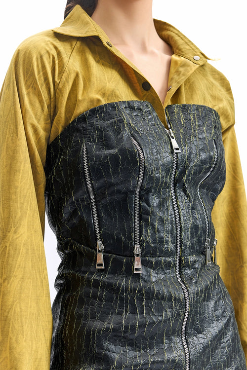 Cracked Leather Hybrid Shirt Dress