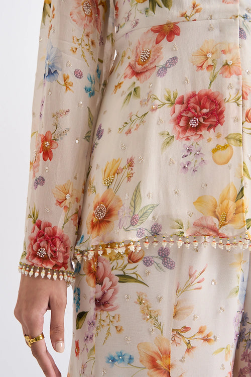 Ivory Blossom Peplum Sharara Set