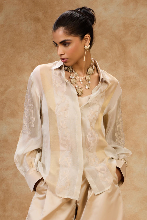 Ivory Gold Striped Shirt