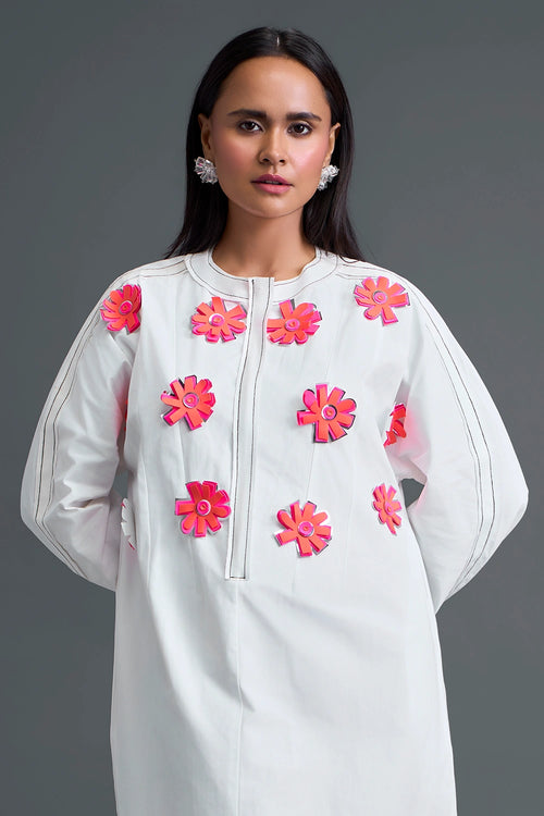 White Floral Patch Pocket Dress