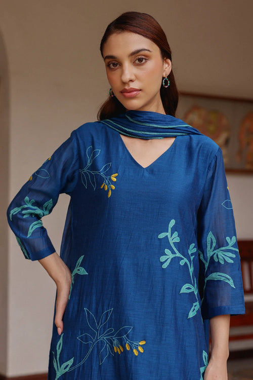 Indigo Bloom Cotton Kurta Set