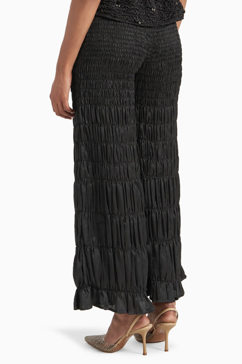 Black Scale Smocked Wide Leg Pants