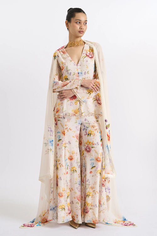 Ivory Blossom Peplum Sharara Set
