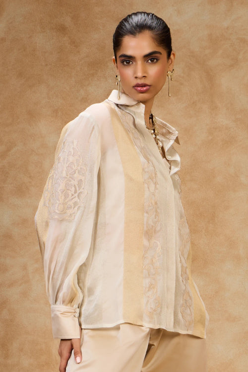 Ivory Gold Striped Shirt