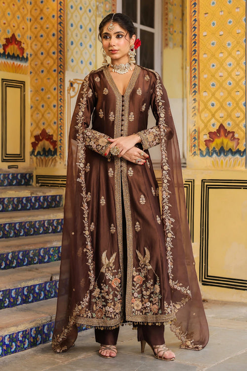 Ahista Brown Jacket Anarkali Set