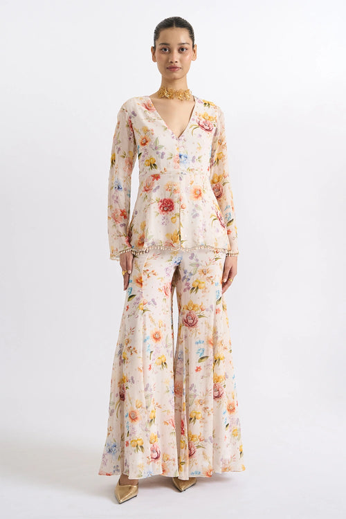 Ivory Blossom Peplum Sharara Set