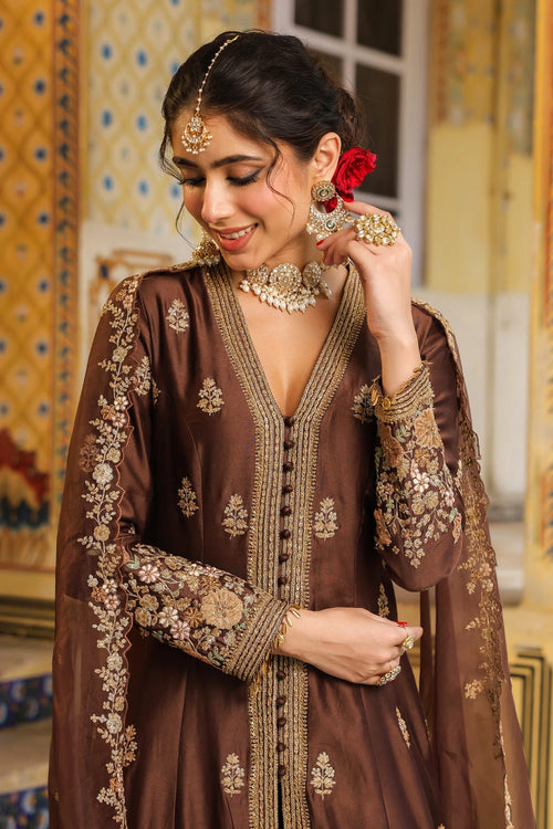 Ahista Brown Jacket Anarkali Set