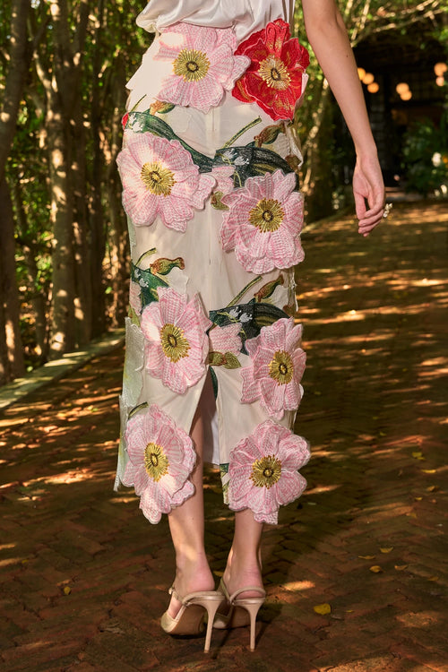 3D Floral Midi Skirt