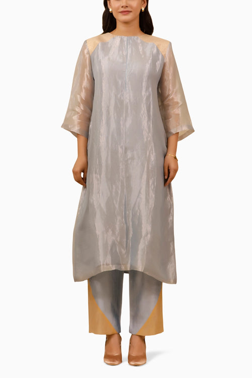 Chamak Blue Shoulder Patch Kurta Co-ord Set