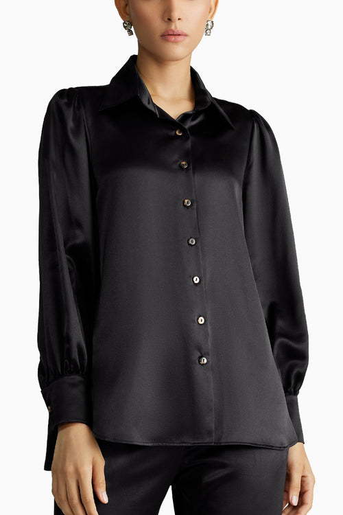 Black Silk Bishop Sleeved Shirt