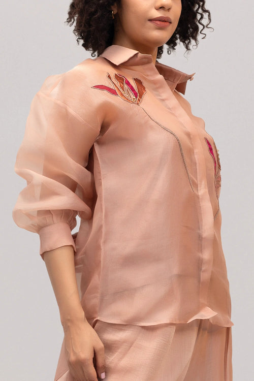 Eeda Peach Shirt Tissue Flower