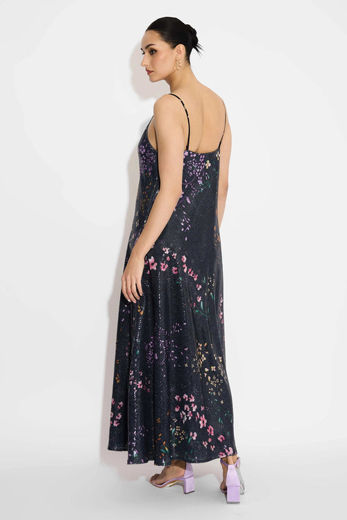 Black Floral Sequin Dress With Black Floral Sequin Cape