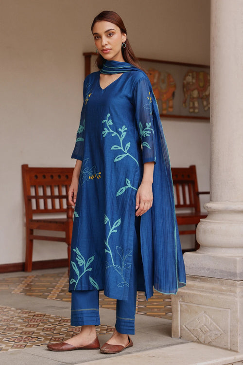 Indigo Bloom Cotton Kurta Set