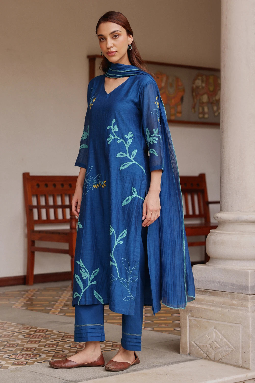 Indigo Bloom Cotton Kurta Set