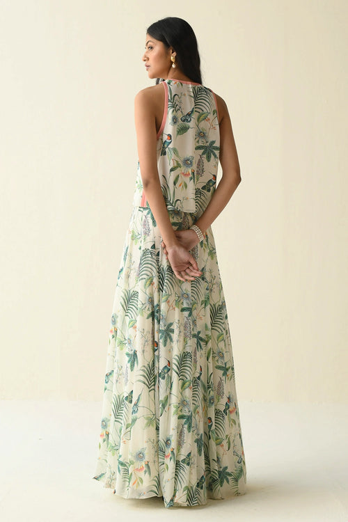 Ivory Green Printed Top With Sharara Set