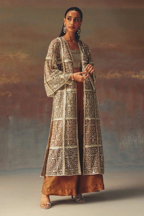 Long Multicolor Overlay with Bandeau Ankle Length Palazzos