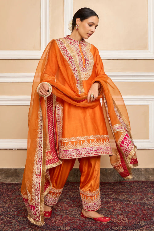 Afsaana Orange Straight Kurta with Salwar and Dupatta