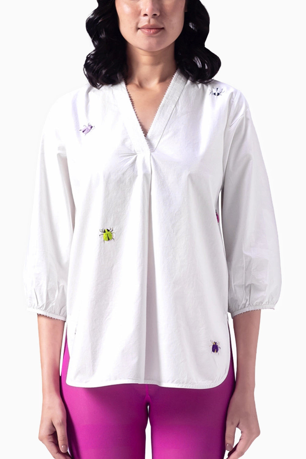 Takashi White Bettle Embroidery Top