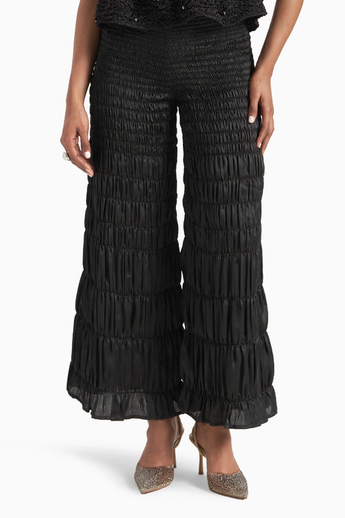 Black Scale Smocked Wide Leg Pants