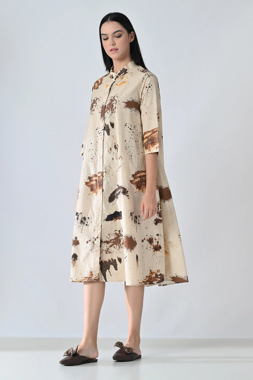 Sandstone Beige Echo Printed Dress