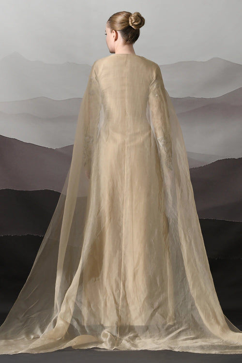 Peach Gown Featuring All-Over Floral Artwork
