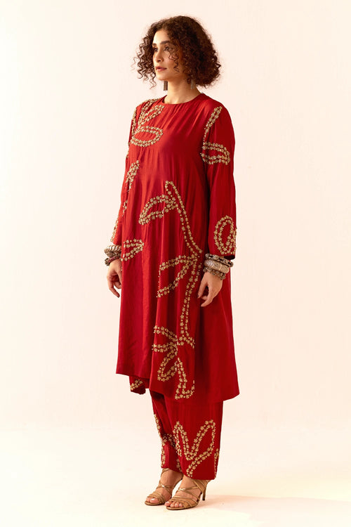 Maroon Silk Kurta Set