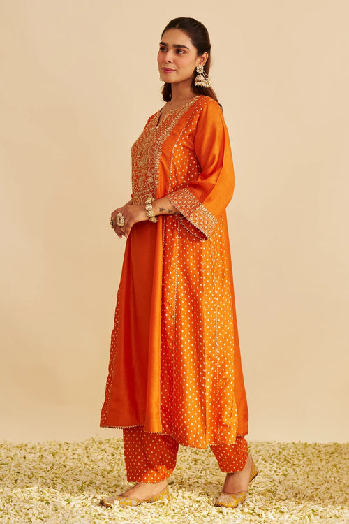 Esra Orange Long Chauga with Salwar