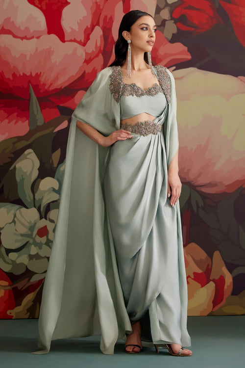 Asmani Cape Saree Set