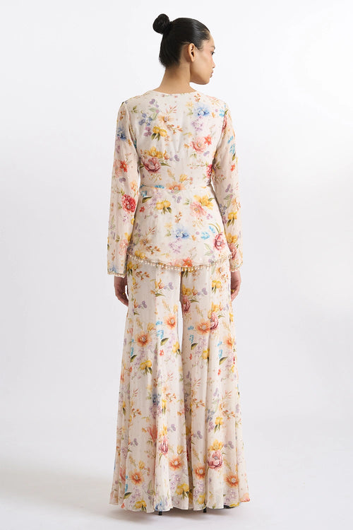 Ivory Blossom Peplum Sharara Set