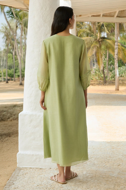 Lime Pintuck Applique Dress