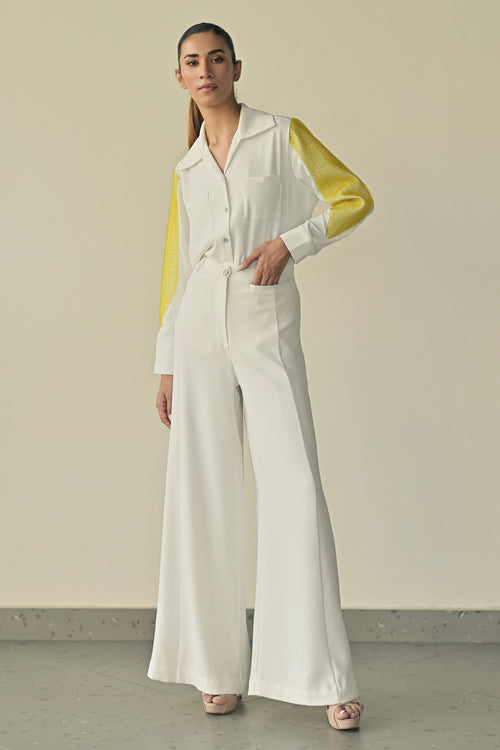 Night Sky Patch Pocket Shirt with Seam Flared Trousers