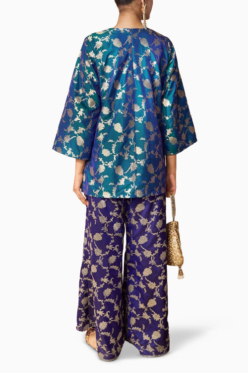 Blue Purple Banarasi Begum Tunic Set