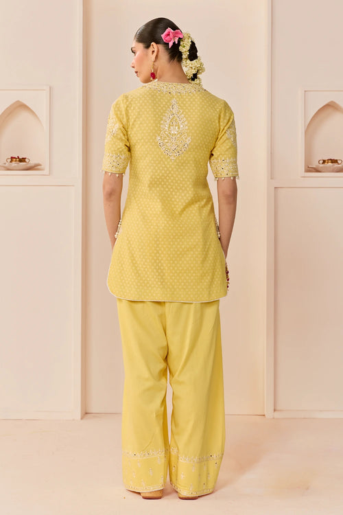Anaisha Lemon Yellow Short Kurta with Farshi Salwar and Dupatta