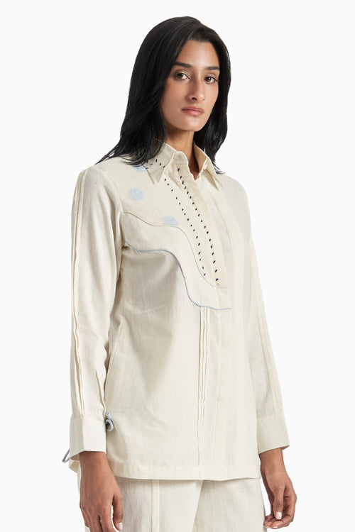 Beige Soft Cotton Curve Pleated Shirt