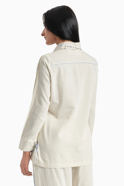 Beige Soft Cotton Curve Pleated Shirt