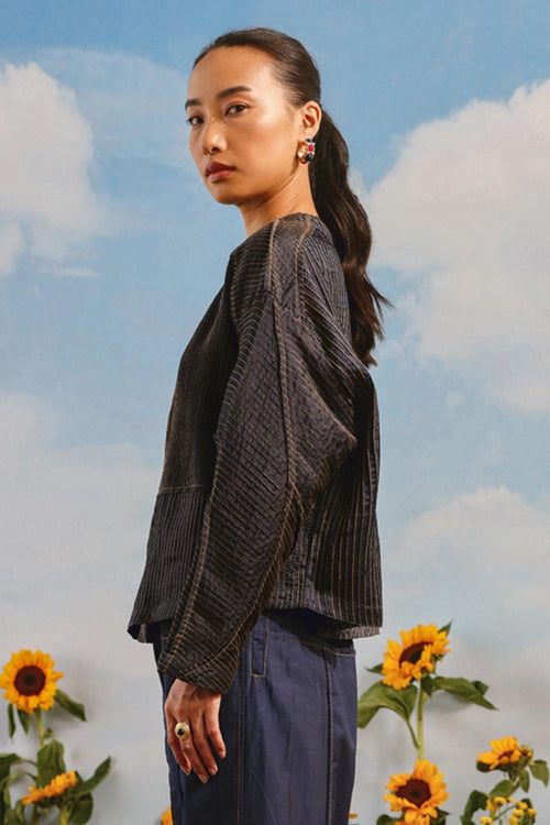 Indigo Pintuck Pleat Jacket