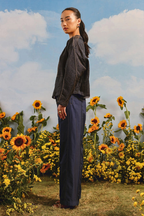 Indigo Pintuck Pleat Jacket With Palazzos