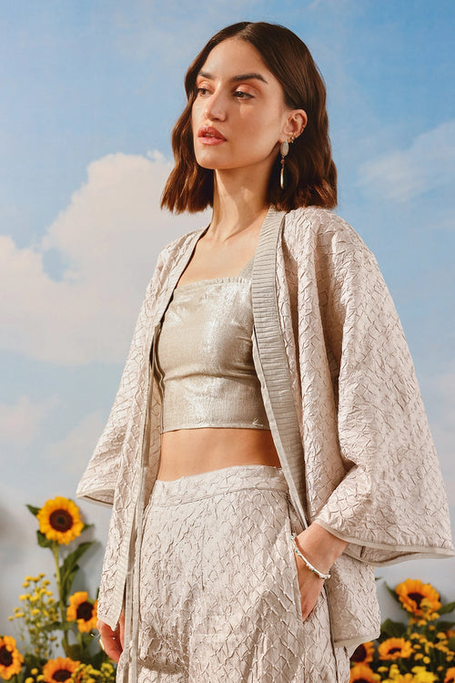 Silver Grey Crushed Bandhani Co-ord Set