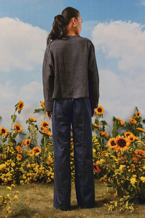 Indigo Pintuck Pleat Jacket With Palazzos